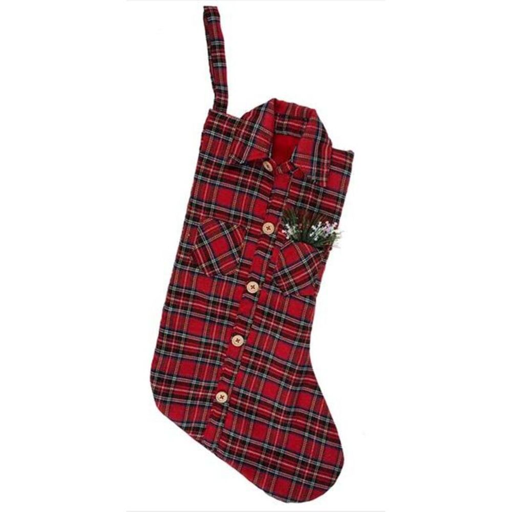 Red Plaid Mans Shirt Shaped Christmas Holiday Stocking